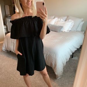 Black off the shoulder dress with ruffle